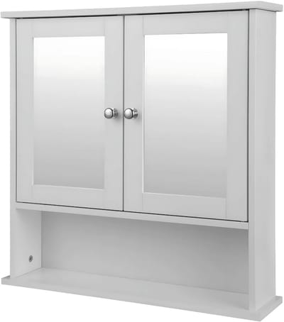 Badkamerkast met Spiegel - Wandgemonteerd MDF Badkamermeubel 56x13x58,3 cm - 3 Planken Toiletmeubel