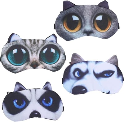 Set van 2 schattige slaapmaskers met katten- en hondenpatroon, zacht en fluffy, ideaal voor reizen en kinderen, perfect voor een goede nachtrust