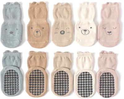 QTTVBTNA - 5 Paar - Babysokken - Antislip Sokjes voor Kinderen 1-3 Jaar - Dieren Print Enkelsokken - Maat M - Kraamcadeau & Babycadeau voor Sinterklaas, Verjaardag en Kerst