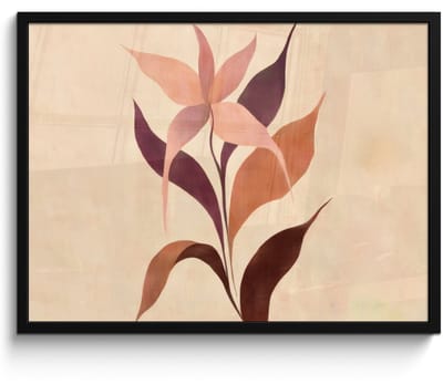 Poster in lijst - Fotolijst 70x50 cm - Posters - Minimalistisch - Bloem - Bladeren - Beige - Posterlijst zwart - Decoratie - Wanddecoratie woonkamer - Muurdecoratie slaapkamer
