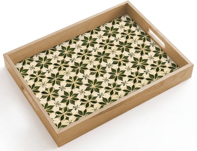 Dienblad hout 40x30 cm - Schootdienblad - Tegel - Dessin - Groen - Borrelplank rechthoek - Plateau dienbladen