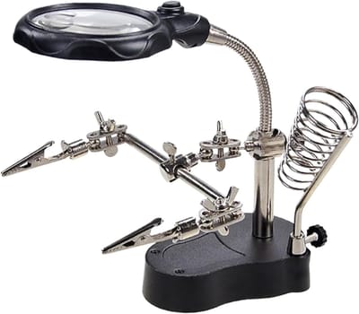 Vergrootglashouder met Klemmen - Werkbank Hulp - Gedetailleerd Werk - Verstelbare LED Verlichting - 14 x 12.4 x 8.4 cm