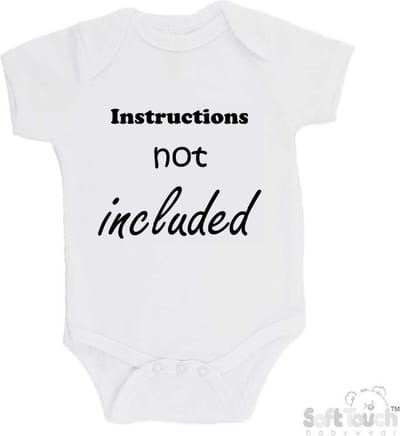 100% Katoenen Romper "Instructions not included" Unisex Katoen Wit/zwart 62/68