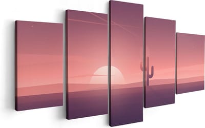 Artaza Canvas Schilderij Vijfluik Zonsondergang In De Woestijn Met Een Cactus - 100x50 - Foto Op Canvas - Canvas Print