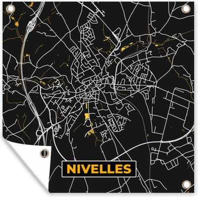 Tuin poster Nivelles - Plattegrond - Kaart - Goud - Stadskaart - 200x200 cm - Tuindoek