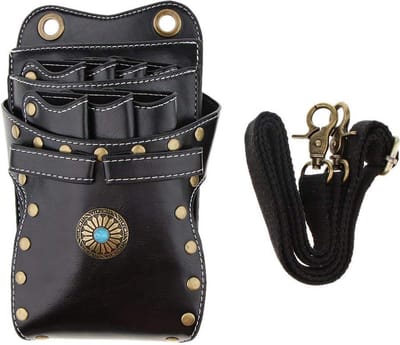 Scharen holster met Schouderriem - Kapperstasje voor scharen - Zwart PU leer
