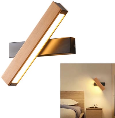 Wandlamp van massief hout - 4W wandlamp - 360 graden draaibare wandlamp - Leeslamp voor naast het bed - Wandlamp van massief hout voor in de slaapkamer - Warm wit licht - Geschikt voor slaapkamers, logeerkamers en gangen - Zwart
