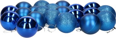 24x stuks kerstballen blauw mix van mat/glans/glitter kunststof diameter 6 cm - Kerstboom versiering