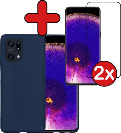 Hoesje - Met 2x Screenprotector - Geschikt voor OPPO Find X5 - Sterk & Shockproof - Telefoon Hoes - Back Cover - Siliconen Case - Telefoonhoes - Donkerblauw