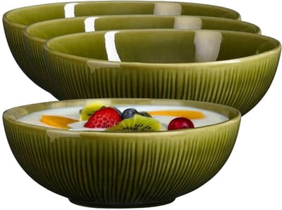Mica Decorations Soepkom Nusa - 8x - groen - 17 x 6 cm - keramiek - kommetjes/schaaltjes - 500 ml