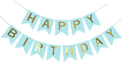 Happy Birthday Slinger Feest Versiering Verjaardag Versiering Vlaggenlijn Feest Decoratie Blauw & Goud - 1 Stuk