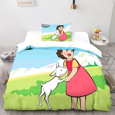 Anime Meisjes Dekbedovertrek Set, Grappige Heidi en Familie Cartoon Print Cartoon Print Dekbedovertrek Beddengoed Set Bijpassende Kussensloop 75*50 135*200cm
