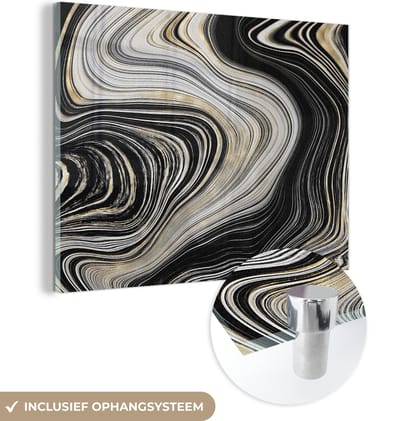 MuchoWow® Glasschilderij 120x90 cm - Schilderij acrylglas - Agaat steen - Marmer - Goud - Edelstenen - Foto op glas - Schilderijen