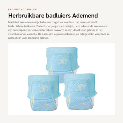 Dailygoods- Badluiers 3 Stuks - Herbruikbaar - Ademend - Verstelbaar - Lichtgewicht - Superabsorberend - Geschikt voor 6-16 kg - Zwemluiers