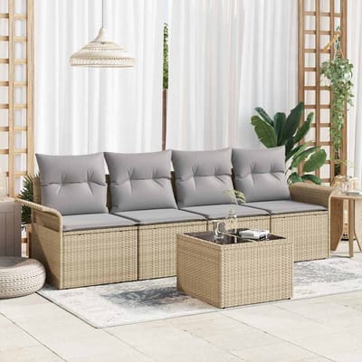 vidaXL - Tuinbank - Set - 5 - st - Beige - en - Grijs - poly - rattan