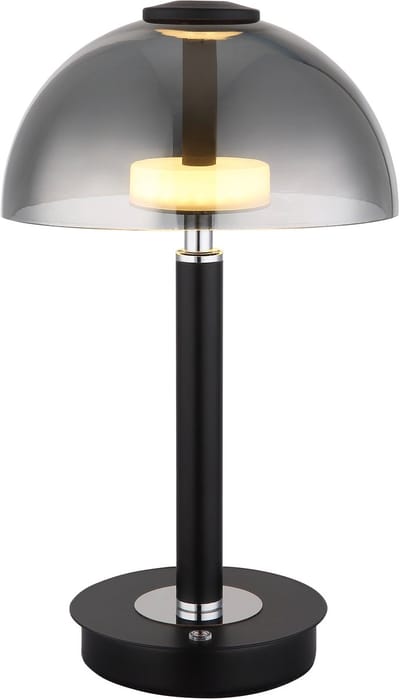 LED tafellamp touch bedlamp touch dimmer tafellamp dimbaar rookglas, metaal zwart, 7W 255Lm warm wit, DxH 18x31,5 cm