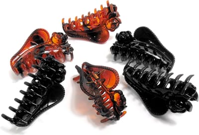 6 grote haarklemmen 10 cm met roos mix 3x bruin / 3x zwart