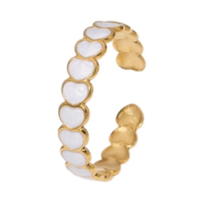 Aramat Jewels | Ringen | Open Ring RVS met Hartjes Schakel en Emaille (4,5 mm) | Wit | |4,5mm | Staal | Volwassenen | Verkleurd niet