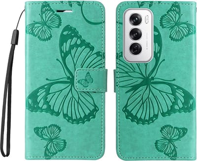 Coverup Hoesje - Geschikt voor OPPO Reno12 Hoesje - Coverup Vlinders Book Case - Mintgroen