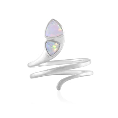 Cavill - Zilveren Ring met Welo-opaal (0,342 ct) - 925 Sterling Zilver Geplatineerd - Triljant Geslepen Edelsteen - Moderne Verstelbare Damesring