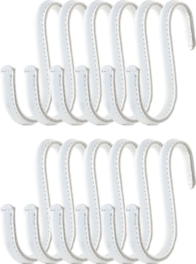 Brute Strength - Leren S-haken - Wit met witte stiksels - 12 stuks - Kledinghaak – Leer - kapstokhaak - Ophanghaken – handdoekhaakjes