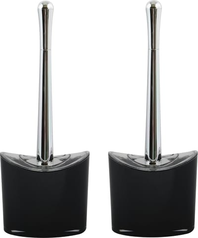 MSV Toiletborstel in houder/wc- 2x -borstel Aveiro - PS kunststof/rvs - zwart/zilver - 37 x 14 cm