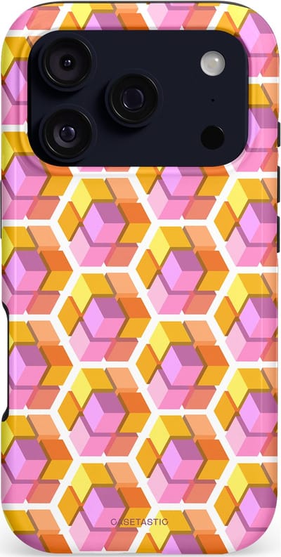 Casetastic hoesje geschikt voor Apple iPhone 17 Pro - MagSafe - Dubbellaagse bescherming - Pastel Hex Kunst - Fashion Case - Okergeel Lila Perzik Wit