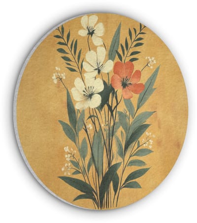 Akoestisch wandpaneel rond 30x30 cm - Vilt schilderij Bladeren - Boeket - Bloemen - Geel - Ronde akoestische panelen - Geluidsdempende wanddecoratie - Geluidsisolatie wandcirkel - Muurdecoratie geluidspanelen