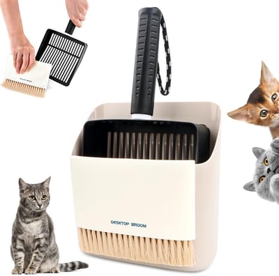 Namajunas - Kattenbak schep - Kattenbakschepje - Schep voor Kattenbak - Set kattenbakzeef en schep - Kattenbakschep met houder - Inclusief draagbare kleine bezem en veegschep - voor alle kattenbakvulling