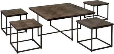 RENEW Via coffeetable set (5) - 90x90x45 40x40x38 - recl. teak wine