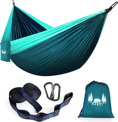 Buiten hangmat 300 x 200 cm reishangmat voor 2 personen - camping hangmat parachutezijde - belastbaar tot 300 kg - blauw