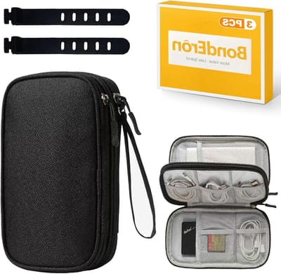 Dubbele Laags Elektronica Organizer Tas voor Kabels, Accessoires en Opladers - Waterdichte Reistas voor Powerbank, Harde Schijf en Kabels - Zwart
