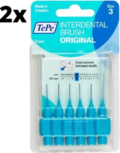TePe Ragers Blauw 0,6mm - 2 x 6 stuks - Voordeelverpakking