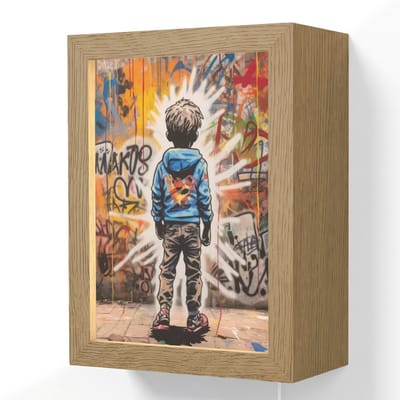 Wandlamp 15x20 cm - Oplaadbaar - Graffiti - Jongen - Kleuren - Street Art - Wandlampen binnen woonkamer - Slaapkamer lamp met kabel - Decoratieve nachtlamp - Vloerlamp snoer