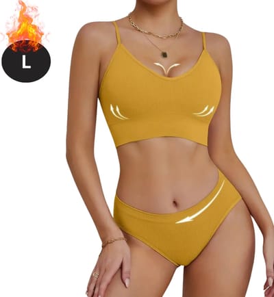 Bovista Lingerie Set Zonder Beugel - Zonder Bandjes - Push-up Bh's - Comfort Beha - Comfortabel - BH - Geel - Maat L