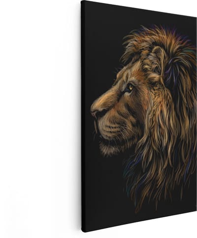 Artaza Canvas Schilderij Leeuw - 80x120 cm - Groot - Wanddecoratie Dierenkop - Muurdecoratie Dieren - Schilderijen Op Canvas