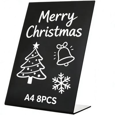 Dailygoods- Krijtbord 8-pack A4 - Zwart - Kunststof - L-vormig - Duurzaam - Stabiel ontwerp - Menu Bord
