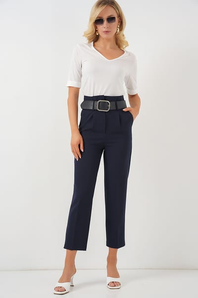 Enkelhoge Rechte Broek met Strik