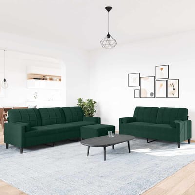 vidaXL - 3-delige - Loungeset - met - kussens - en - bolsters - fluweel - donkergroen