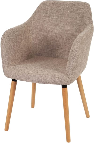 Eetkamerstoel Malmö T381, stoel keukenstoel, retro jaren 50 design ~ textiel, crème/grijs, lichte poten