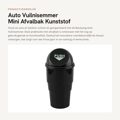 Dailygoods- Vuilnisemmer Hoge Capaciteit - Auto Vuilnisbak - Afvalemmer Thuis - Afvalbak Kantoor - Veerdeksel - Eenvoudig Ontwerp