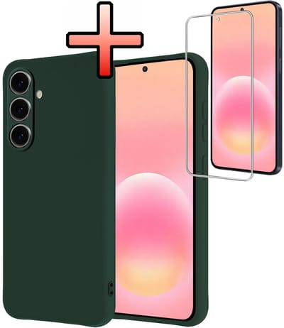 Hoesje - Met Screenprotector - Geschikt voor Samsung Galaxy A57 - Sterk & Shockproof - Back Cover - Siliconen Case - Telefoon Hoes - Donkergroen