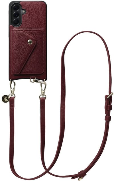 AVY Leren Hoesje geschikt voor Samsung Galaxy A56 | Met Koord en Magnetische Kaarthouder | Compatibel met MagSafe | Leather Case met 130CM Koord & Wallet | Long Leather | Burgundy