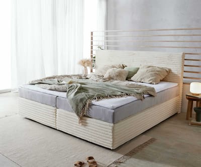 Boxspring bed Dream-Well Plush Cord Beige 200x200 cm met pocketveringmatras en Visco topper