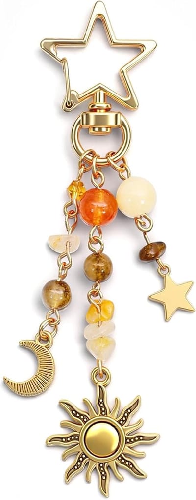 Sun and Moon sleutelhanger met kleurrijke sterkralen, Y2K esthetische tas bedels voor dames en heren, sleutelhanger hanger voor tas