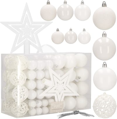 Springos Kerstballen | Kerstversiering | Onbreekbaar | 101 Stuks | Wit