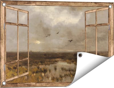 Gards Tuinposter Doorkijk Het Moeras - Anton Mauve - 60x40 cm - Tuindoek - Tuindecoratie - Wanddecoratie buiten - Tuinschilderij