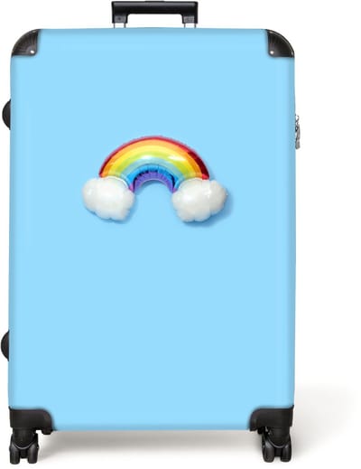 NoBoringSuitcases.com® - Koffer groot - Reiskoffer lichtgewicht - Regenboog - Ballon - Blauw - Kind - Meisje - Rolkoffer met 4 wielen - Grote trolley XL - 98 liter bagage