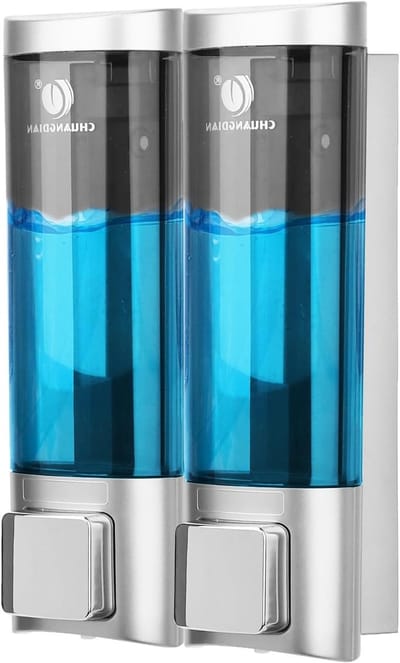 Muurbevestigde Zeepdispenser zonder Boren voor Douchegel, Shampoo en Vaatwasmiddel (2 x 200 ml)