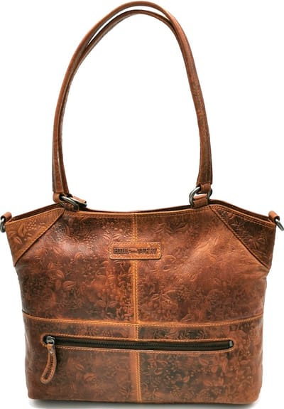 Leren Hillburry Shopper met Bloemen reliëf en lange dubbele hengsels - afneembare en verstelbare schouderriem -  (bxhxd) ca. 38x28x10cm